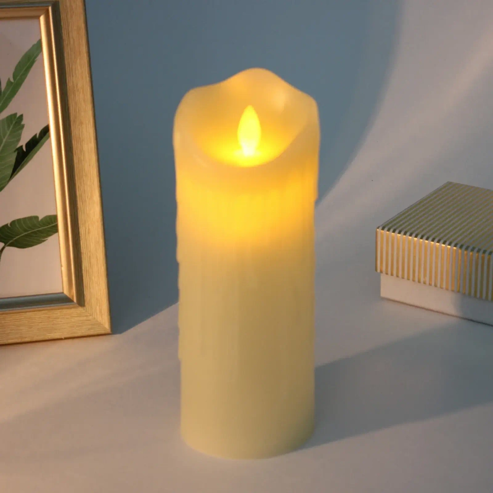 Сувенир с подсветкой «Свеча восковая - Небесная» 7,5*20 см - облита воском (работает от батареек 3 ААА)