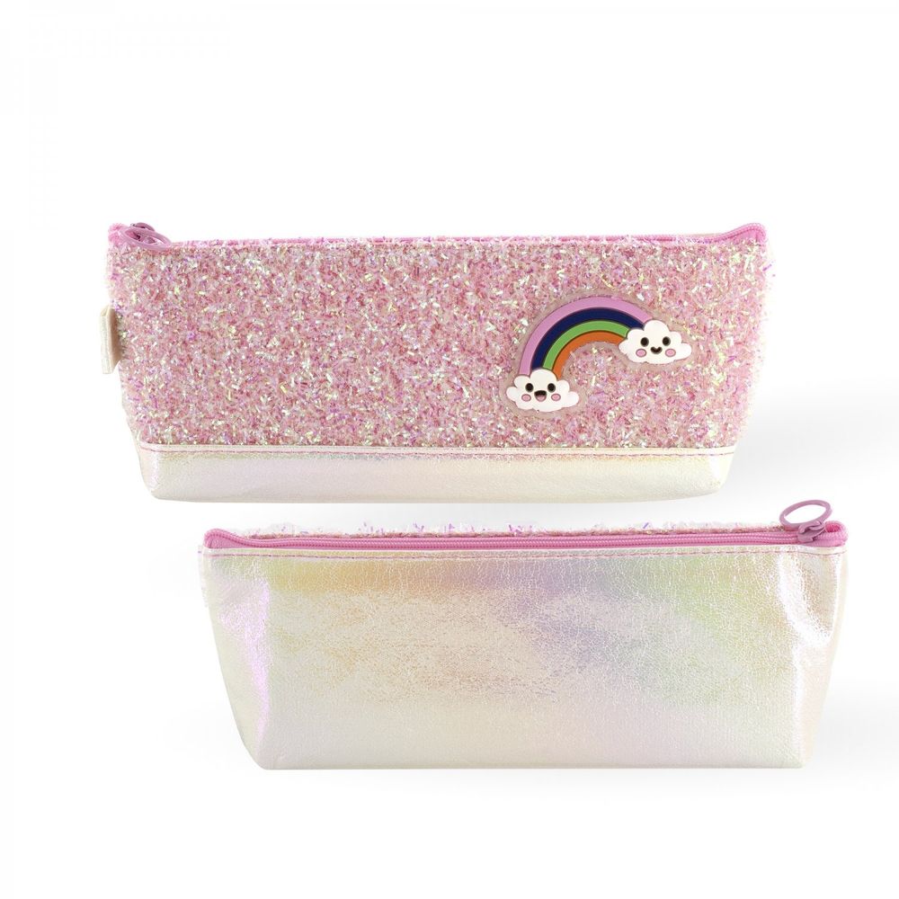 Пенал - косметичка Alingar, ПВХ-голографика, молния, 90 х 220 мм, "Rainbow", молочный/розовый (радуга)