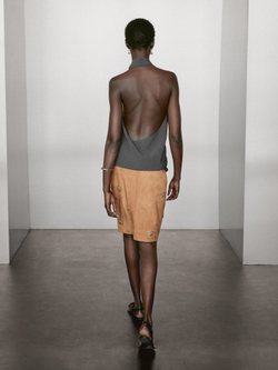 Massimo Dutti Юбка миди из замши, коричневый