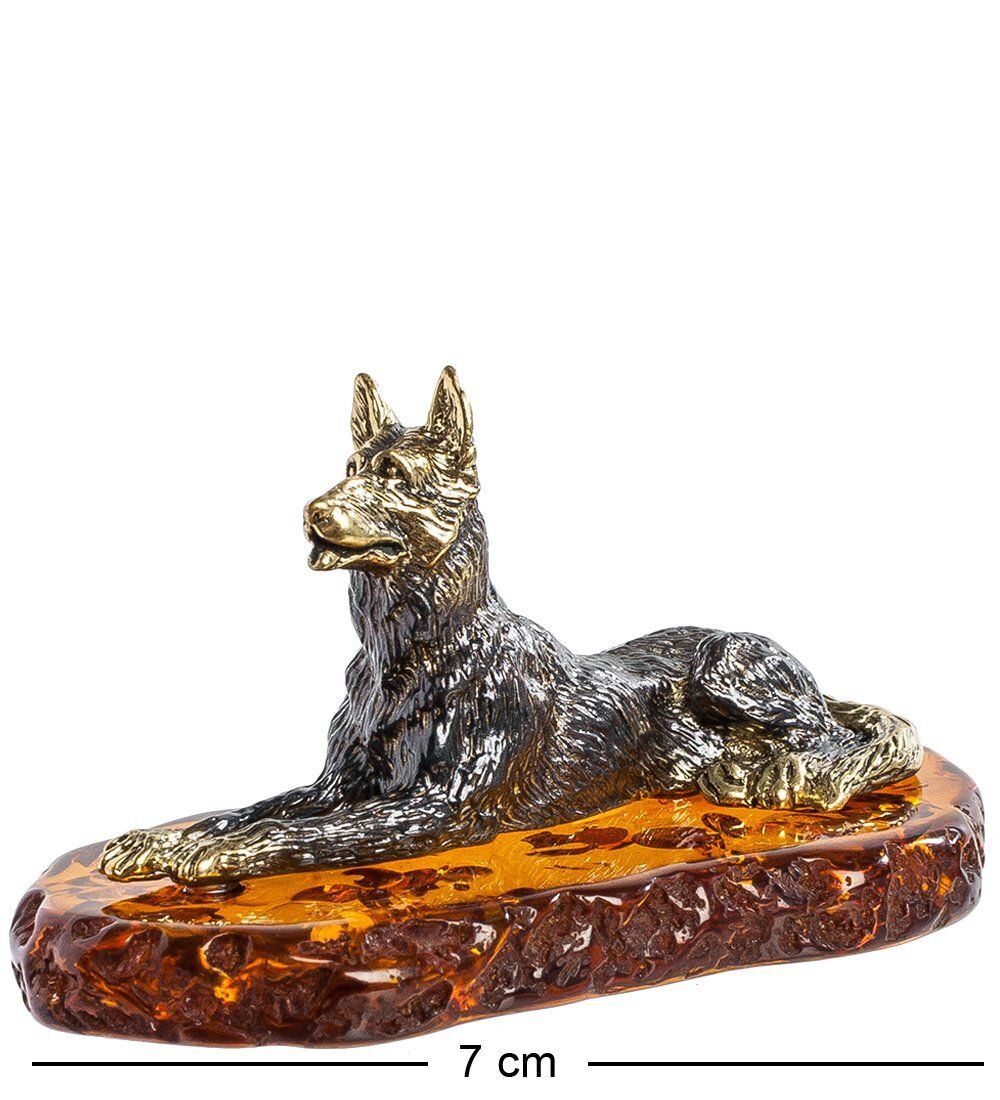 Народные промыслы AM-1310 Фигурка «Овчарка» (латунь, янтарь)