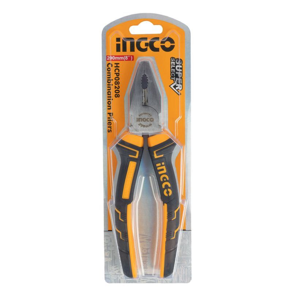 Плоскогубцы INGCO 200 мм с двухкомпонентной рукояткой