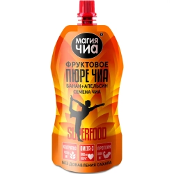 Фруктовое пюре Чиа Банан+Апельсин МАГИЯ ЧИА, 150 г, упаковка спереди
