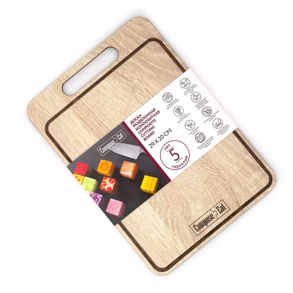 Доска разделочная с желобом 29x20см ComposeEat дуб светлый