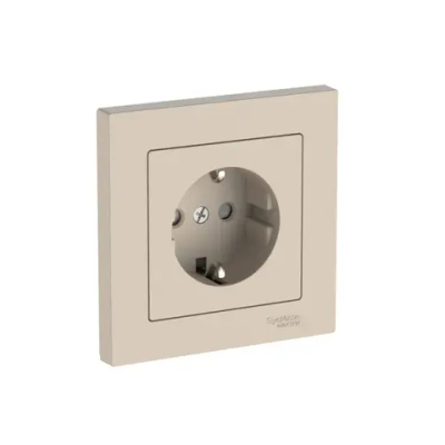 ATLASDESIGN РОЗЕТКА с заземлением со шторками, 16А, в сборе, быстрозажим. клем., ПЕСОЧНЫЙ