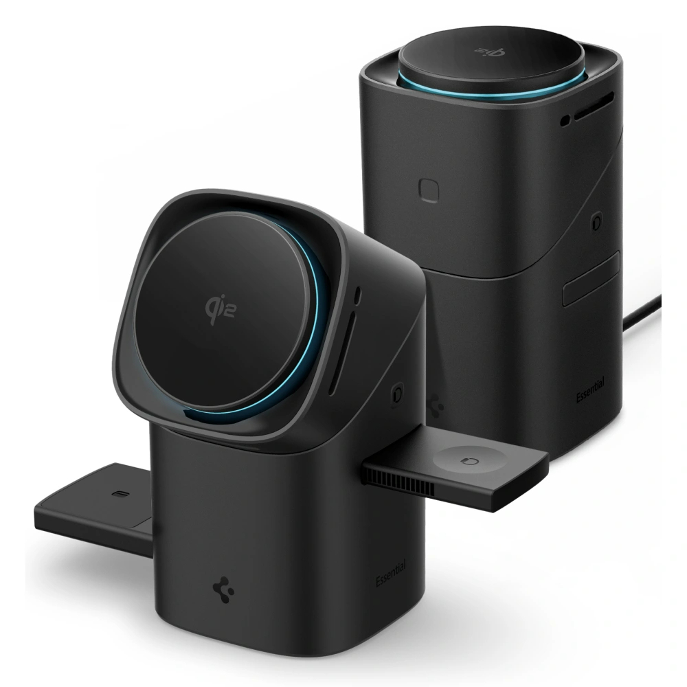 Беспроводное зарядное устройство Spigen Essential EF223MS 3-в-1 QI2 с поворотным магнитом Magsafe черное
