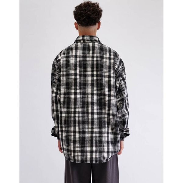 Рубашка с шерстью клетка черно-белая - фото 4