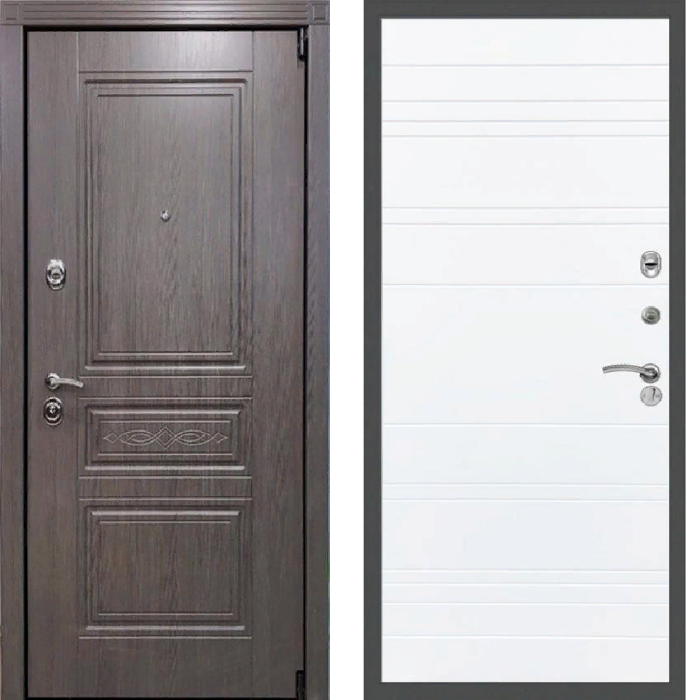 Входная металлическая дверь RеX (РЕКС) Премиум S Лиственница серая / Line Силк сноу (белый матовый, без текстуры)