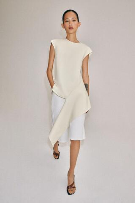 ZARA ТОП АСИММЕТРИЧНОГО КРОЯ — ZW COLLECTION, ЭКРЮ