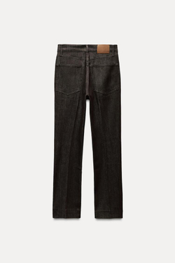 ZARA УКОРОЧЕННЫЕ ДЖИНСЫ С ВЫСОКОЙ ПОСАДКОЙ, КОРИЧНЕВЫЙ