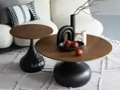 Столик журнальный Lemosab, Ø50х48 см, черный металл, столешница орех