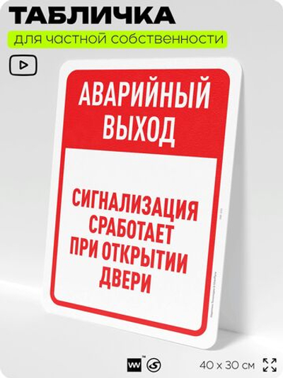 Табличка для частной территории "Аварийный выход", на дом, для участка, организаций и частных территорий, предупреждающая, 40х30 см, Silver Plane x Айдентика Технолоджи