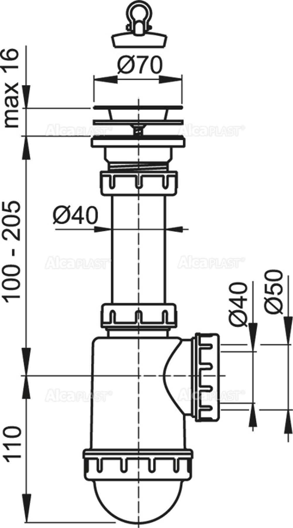 Сифон для мойки AlcaPlast A441-DN50/40