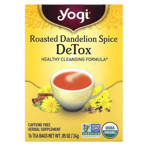 Yogi Tea, DeTox, обжаренный одуванчик, без кофеина, 16 чайных пакетиков, 24 г (0,85 унции)