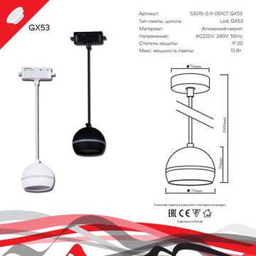 53015-0.9-001CT GX53 WT светильник точ.