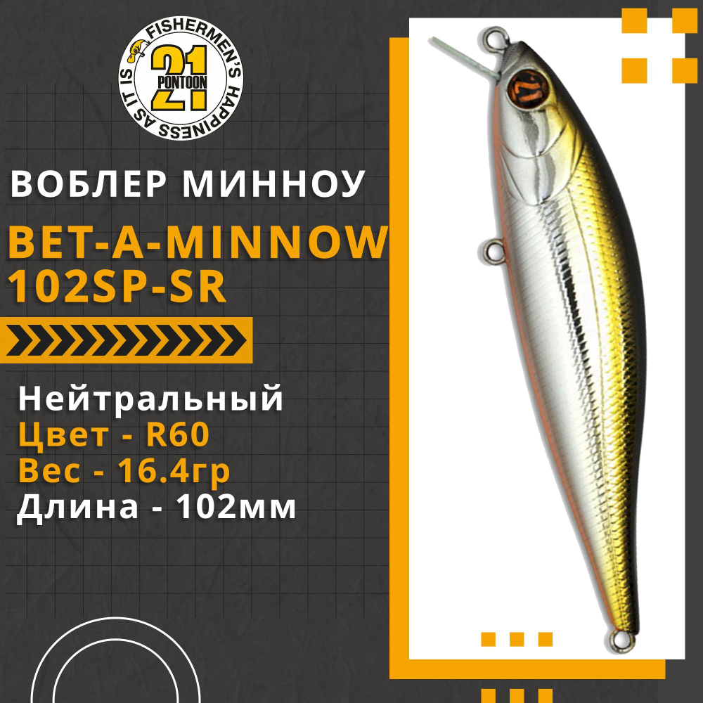 Воблер для рыбалки Pontoon21 Bet-A-Minnow 102SP-SR, 102мм, 16.4 гр., 0.3-0.5 м., цвет R60