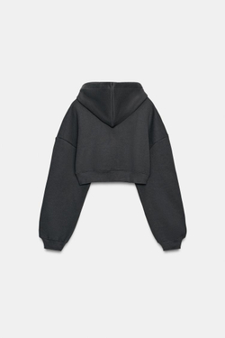 ZARA УКОРОЧЕННАЯ ТОЛСТОВКА С КАПЮШОНОМ, СЕРЫЙ