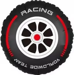 Шар (18""/46 см) Круг, Гоночное колесо, Черный/Красный, 1 шт. И057