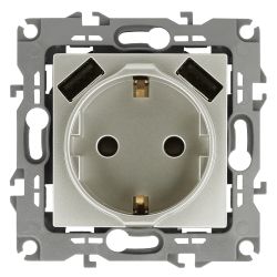 12-4109-15 ЭРА Розетка 2P+E 16A-250В, штор. с 2xUSB 5В-3А, Эра12, перламутр | Эра 12 Перламутр