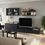 Тумба под ТВ - IKEA BESTÅ/BESTA LACK, 195x42x300см, черный, БЕСТО ЛАКК ИКЕА