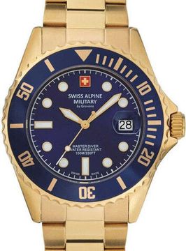 С браслетом Мужские наручные часы с золотым браслетом Swiss Apline Military 7053.1115 diver 42mm 10ATM