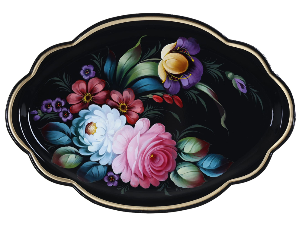 Жостовский поднос декоративный, размер 32х22 см (A11), металлический