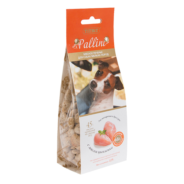 Лакомство печенье мясное TitBit "Pallini" с цыпленком, для собак, 125 г