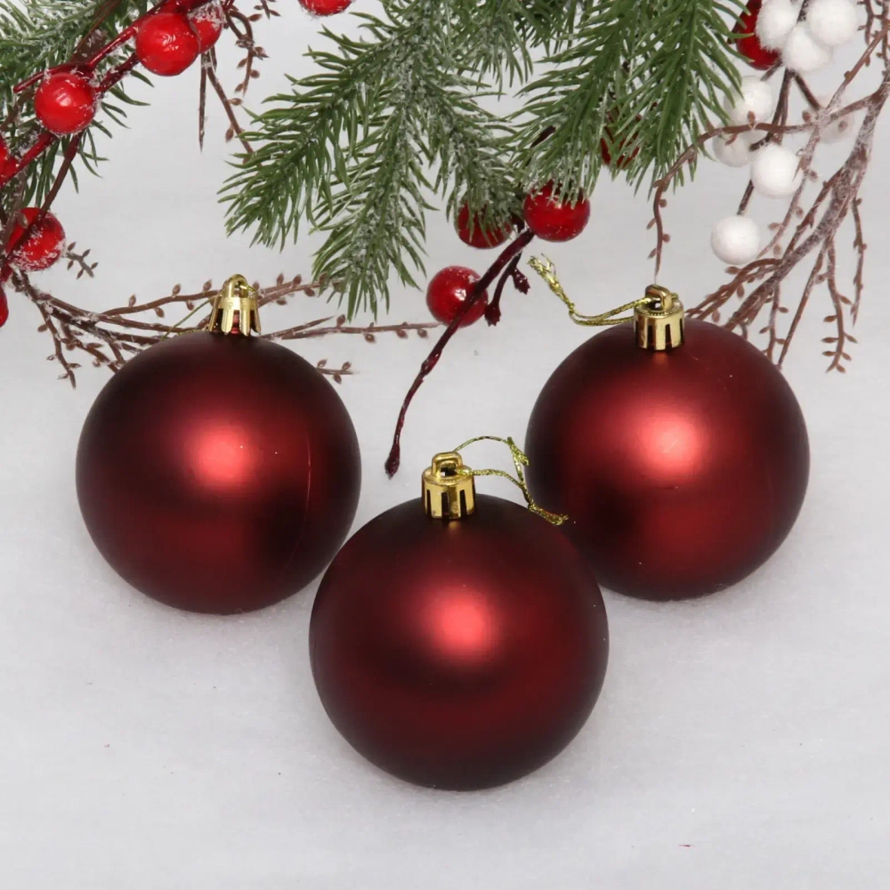 Новогодние шары 7 см (набор 3 шт) «Матовый», темный рубин