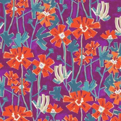 Оранжевые цветы на пурпурном фоне