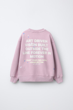 ZARA ТОЛСТОВКА ИЗ ТКАНИ С ЭФФЕКТОМ ПОТЕРТОСТИ С НАДПИСЬЮ, ПАСТЕЛЬНО-РОЗОВЫЙ