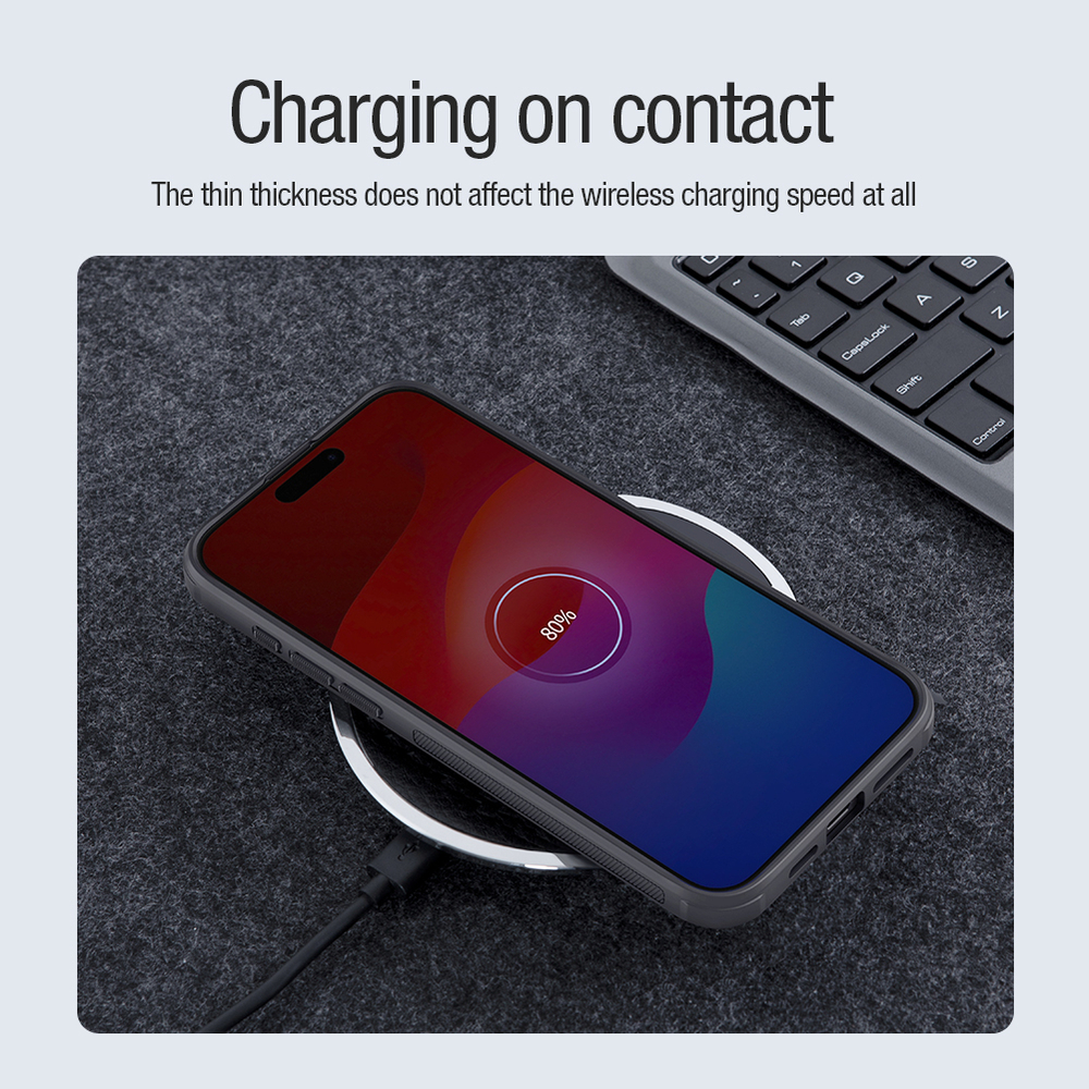 Чехол синего цвета от Nillkin c поддержкой беспроводной зарядки MagSafe для iPhone 15 Pro Max, серия Super Frosted Shield Pro Magnetic Case