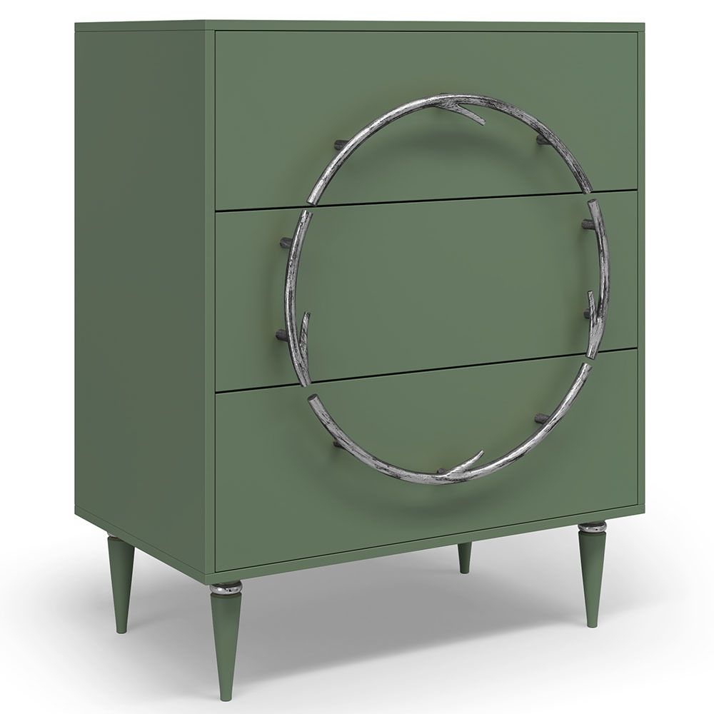 Комод Арт Колор matte Классик Сильвер с 3 ящиками Зеленый нефрит матовый