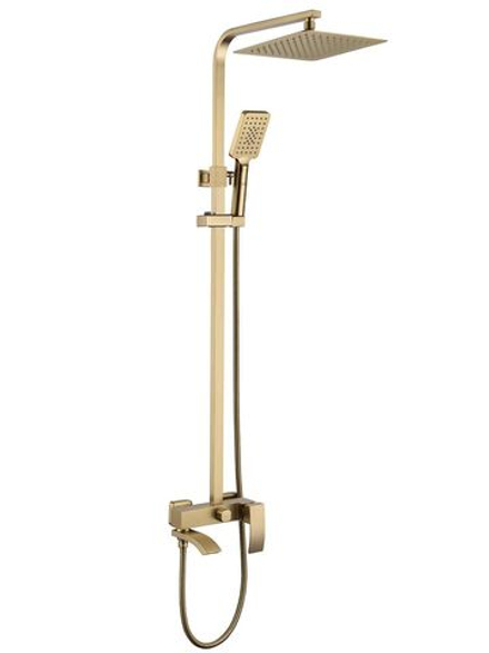 Душевая система "Groсenberg" со смесителем и верхним тропическим душем (матовое золото)