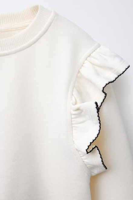 ZARA ТОЛСТОВКА С ВОЛАНАМИ И ОТСТРОЧКОЙ, ЭКРЮ