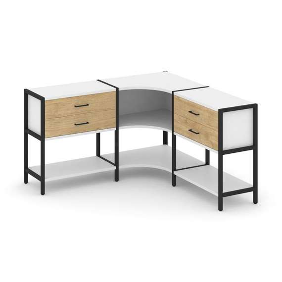 Shelf System Трехсекционный угловой стеллаж двухярусный с ящиками SN.STMU-231 Белый/Тиквуд Светлый/М