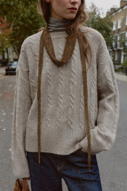 ZARA МЯГКИЙ СВИТЕР С УЗОРОМ «КОСЫ», СЕРЫЙ