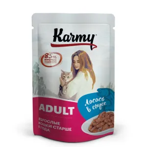 Влажный корм для кошек, Karmy ADULT, лосось в соусе, пауч