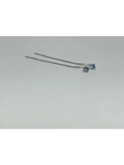 Серебряные серьги протяжки с голубым фианитом