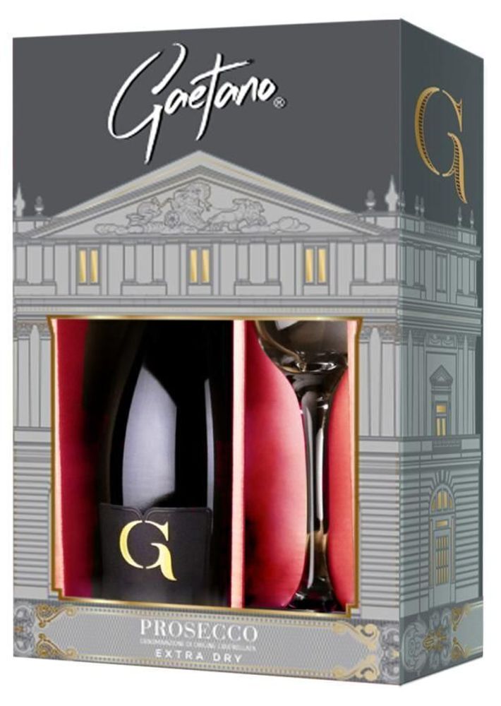 Вино игристое Просекко Экстра Драй Гаэтано сух бел 0,75 п/у + бокал 11% Италия