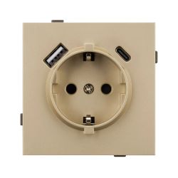 Механизм розетки с USB зарядкой SCT-TENDO-MUAC-SFPL-GD (230V, 16A) (Arlight, Матовый песочный) 054608