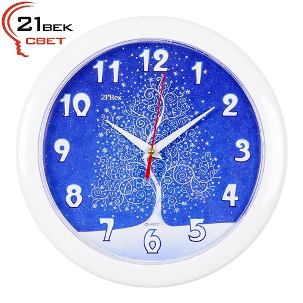 Часы 21 Bek настенные  2323-341 круг d=23см, корпус белый "Новогоднее деревце" "21Век"