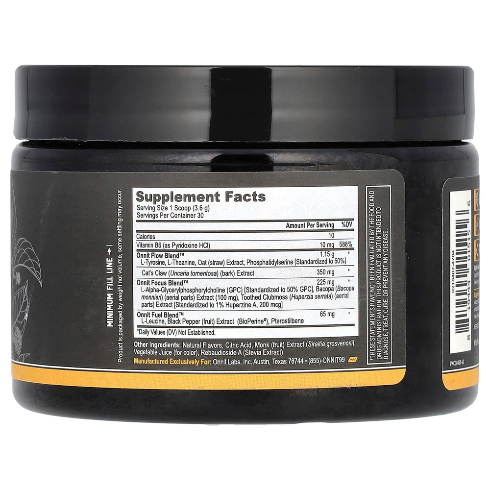 Onnit, Alpha Brain Instant, для памяти и концентрации внимания, персик, 108 г (3,8 унции)
