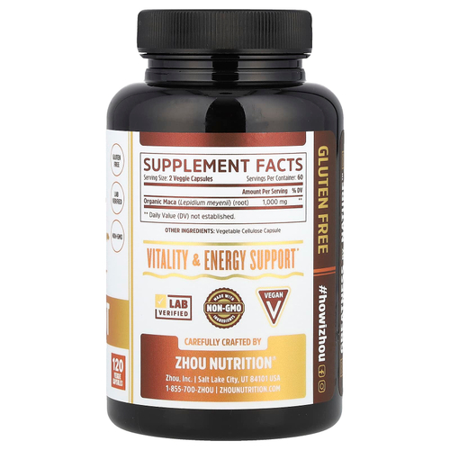 Zhou Nutrition, Корень маки, 120 растительных капсул (500 мг на капсулу)