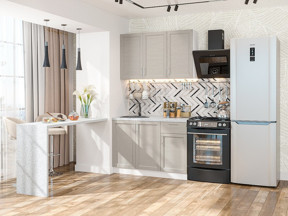 Прямая модульная кухня Сканди-05 Cappuccino Softwood - Белый 2140*1200*600