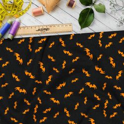 Ткань дюспо оранжевые летучие мыши на чёрном фоне