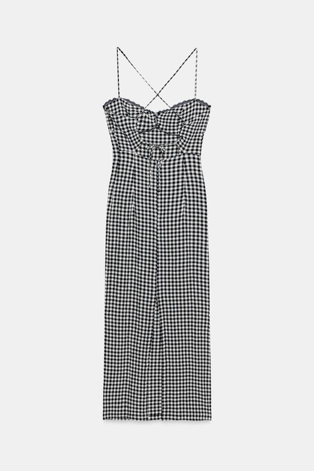 ZARA ПЛАТЬЕ МИДИ В КЛЕТКУ ВИШИ, ЭКРЮ/СИНИЙ