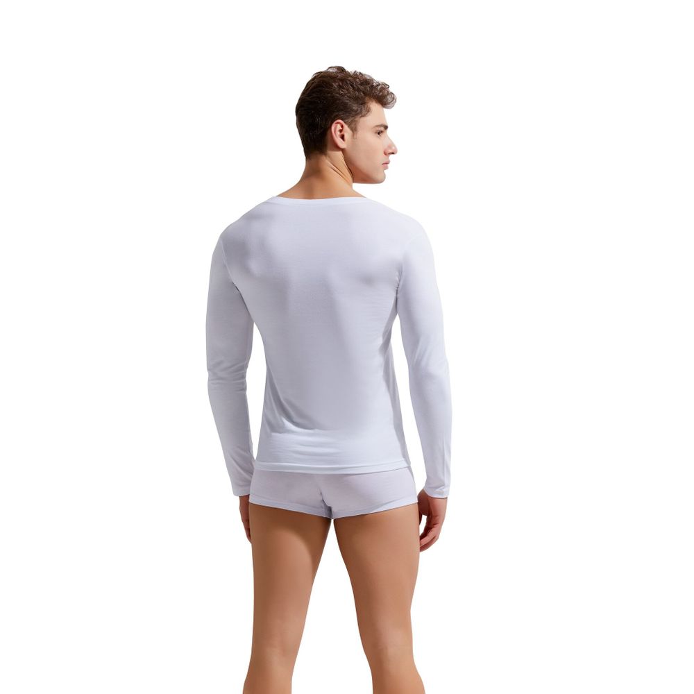 Мужской лонгслив белый с глубоким V-вырезом GAUVINE 5004