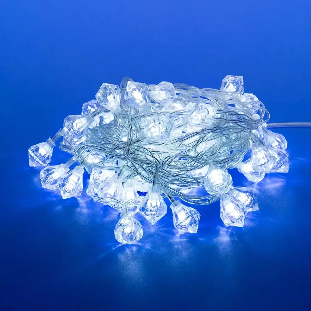 ULD-S0700-050/DTA WHITE IP20 DIAMONDS Гирлянда светодиодная «Бриллианты», с контроллером, 7м. 50 светодиодов. Белый свет. Провод прозрачный. TM Uniel.