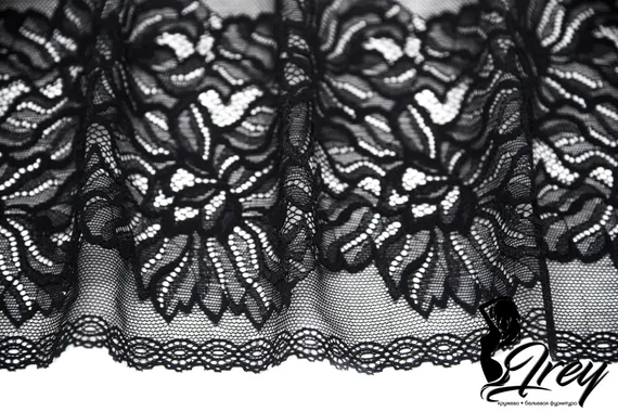 652 Кружево эластичное 17 см, Италия, черный 170