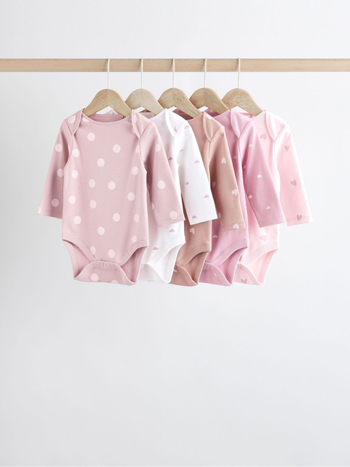 Боди с длинным рукавом для малышей Next N95-298, 5 шт., Молочный, Розовый