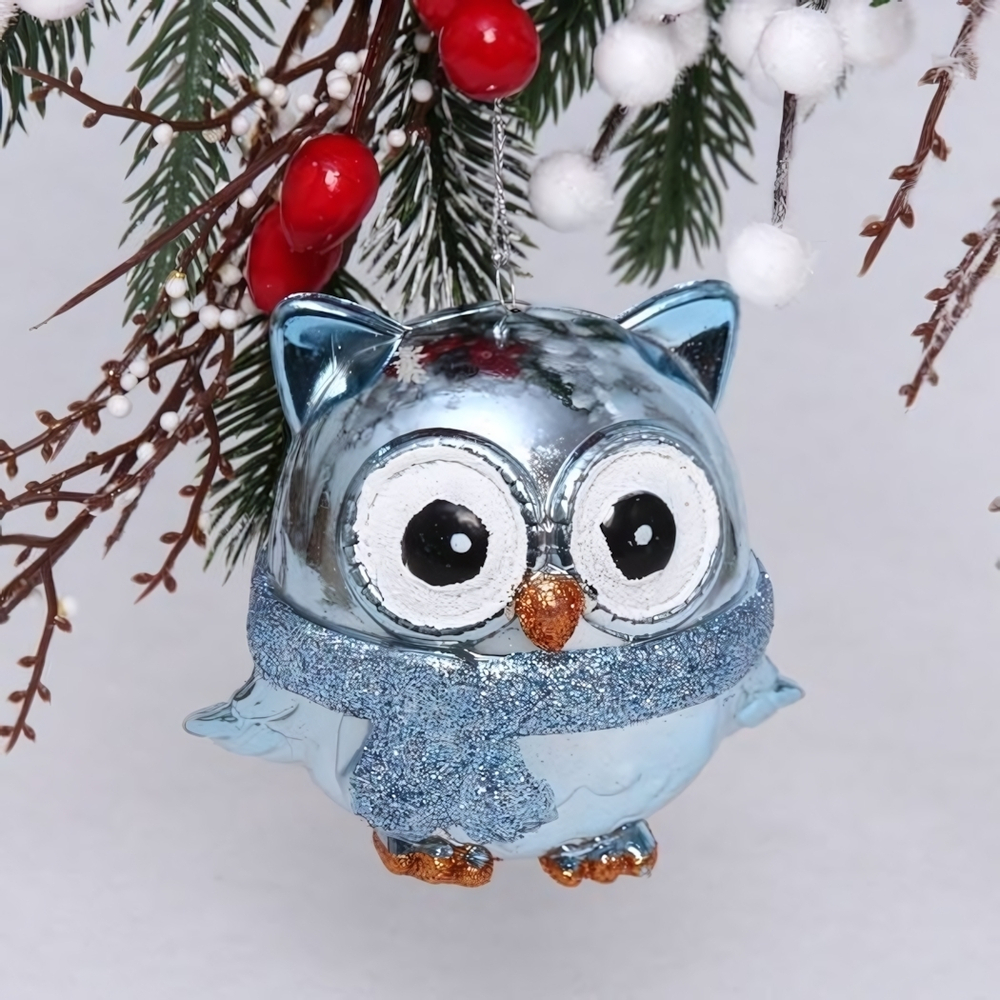 Ёлочная игрушка "Мудрая сова" 10*5*10см, голубой (Серпантин)